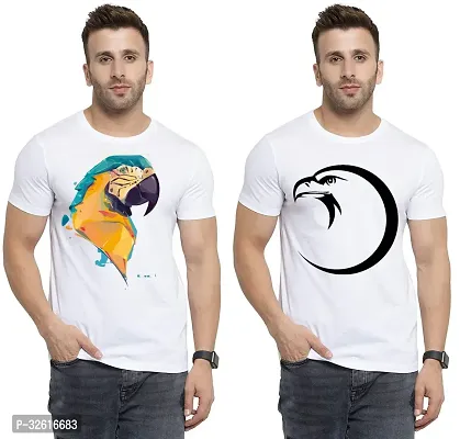 Reliable White Polycotton Printed Round Neck Tshirt For Men Pack Of 2