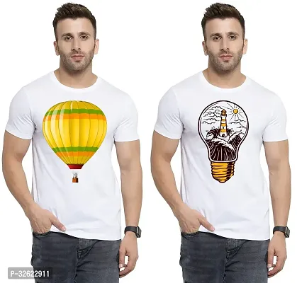 Stylish White Polycotton Printed T-Shirt For Men Pack Of 2-thumb0