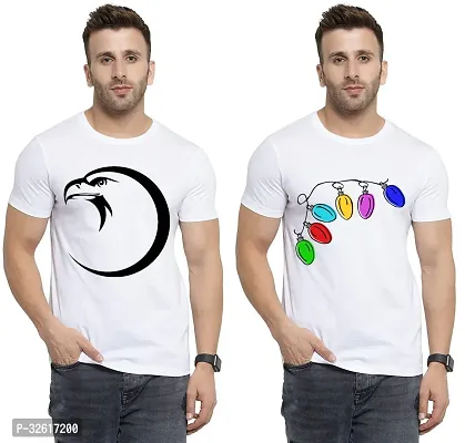 Reliable White Polycotton Printed Round Neck Tshirt For Men Pack Of 2-thumb0