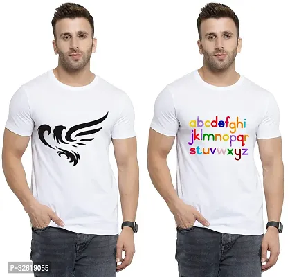 Reliable Polycotton Printed Round Neck Tees For Men Pack Of 2