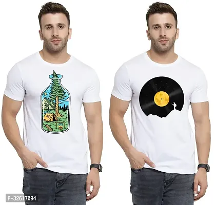 Stylish Polycotton White Printed Tees For Men Pack of 2-thumb0