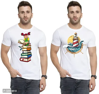 Reliable White Polycotton Printed T-Shirts For Men Pack Of 2-thumb0