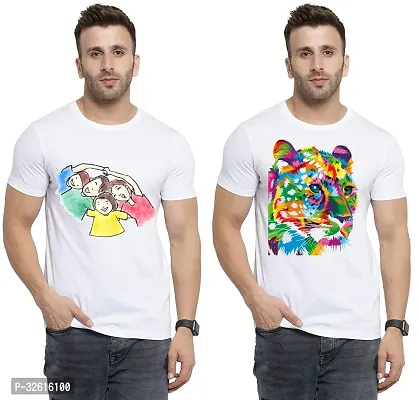 Reliable White Polycotton Printed Round Neck Tshirt For Men Pack Of 2-thumb0