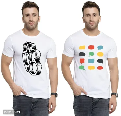 Elite White Polycotton Printed Round Neck Tees For Men- Pack Of 2-thumb0