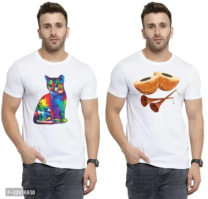 Stylish Polycotton White Printed Tees For Men Pack of 2