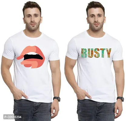 Stylish Polycotton White Printed Tees For Men Pack of 2-thumb0