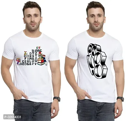 Reliable White Polycotton Printed T-Shirts For Men Pack Of 2-thumb0