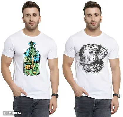 Stylish Polycotton White Printed Tees For Men Pack of 2