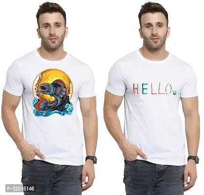 Stylish Polycotton White Printed Tees For Men Pack of 2-thumb0