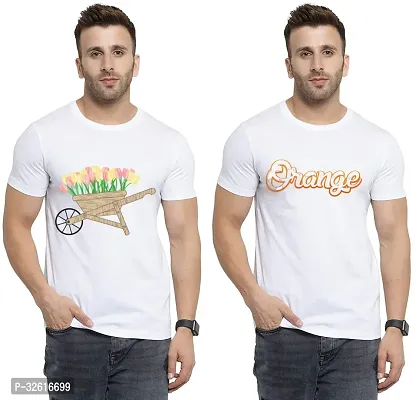 Reliable White Polycotton Printed Round Neck Tshirt For Men Pack Of 2-thumb0