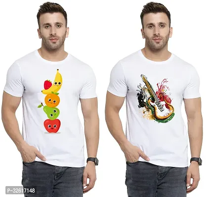 Reliable White Polycotton Printed Round Neck Tshirt For Men Pack Of 2-thumb0