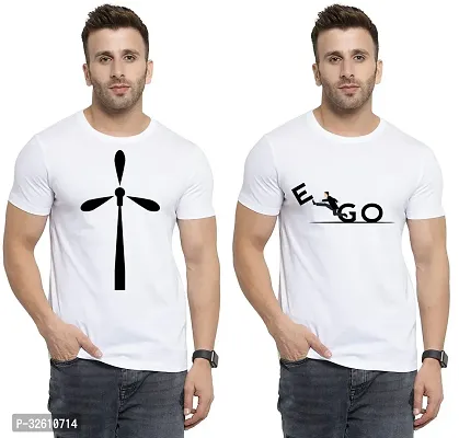 Reliable White Polycotton Printed Round Neck Tshirt For Men Pack Of 2-thumb0