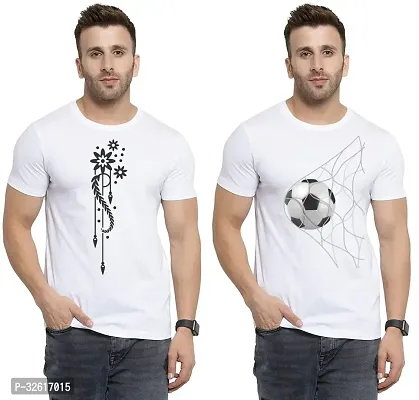 Stylish Polycotton White Printed Tees For Men Pack of 2-thumb0