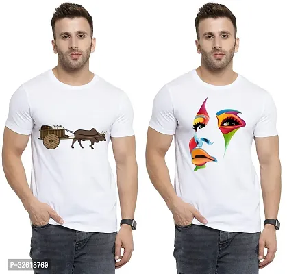 Reliable Polycotton Printed Round Neck Tees For Men Pack Of 2