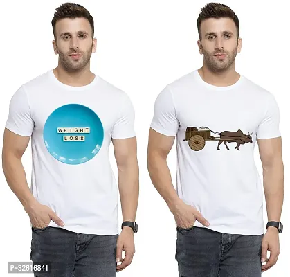 Reliable White Polycotton Printed Round Neck Tshirt For Men Pack Of 2-thumb0