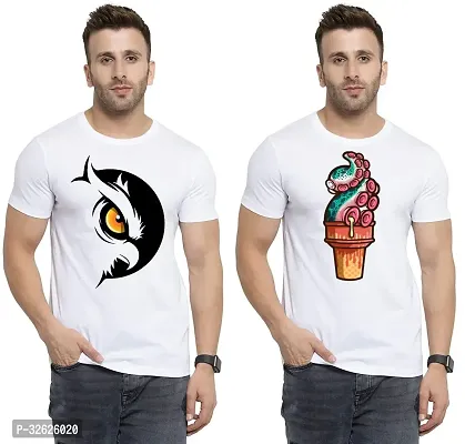 Stylish White Polycotton Round Neck T-Shirt For Men Pack Of 2-thumb0