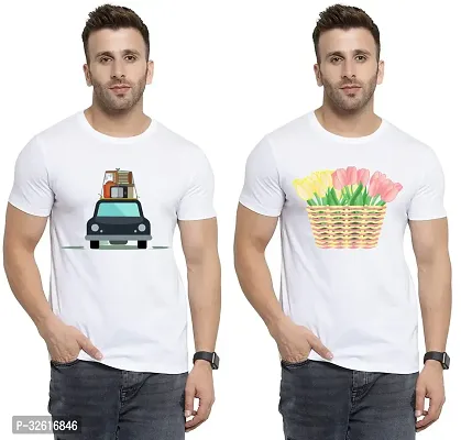 Stylish Polycotton White Printed Tees For Men Pack of 2