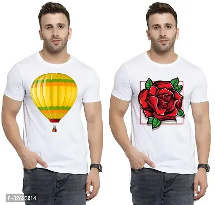 Stylish White Polycotton Printed T-Shirt For Men Pack Of 2-thumb0