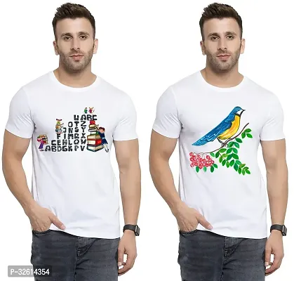 Reliable White Polycotton Printed T-Shirts For Men Pack Of 2