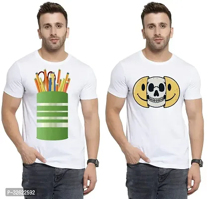 Stylish White Polycotton Printed T-Shirt For Men Pack Of 2-thumb0