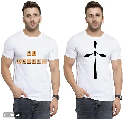 Reliable Polycotton Printed Round Neck Tees For Men Pack Of 2-thumb0