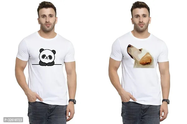 Reliable White Polycotton Printed Round Neck Tshirt For Men Pack Of 2