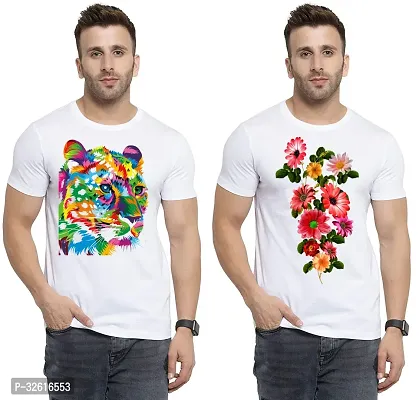 Reliable White Polycotton Printed Round Neck Tshirt For Men Pack Of 2-thumb0