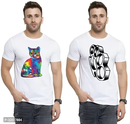 Stylish Polycotton White Printed Tees For Men Pack of 2-thumb0