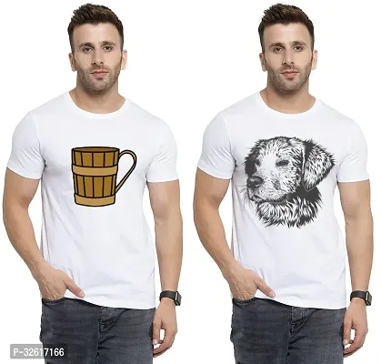 Reliable White Polycotton Printed Round Neck Tshirt For Men Pack Of 2-thumb0