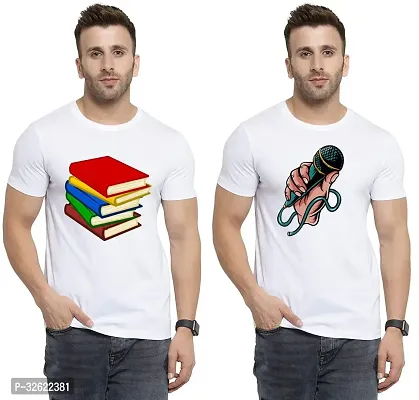 Stylish White Polycotton Printed T-Shirt For Men Pack Of 2-thumb0