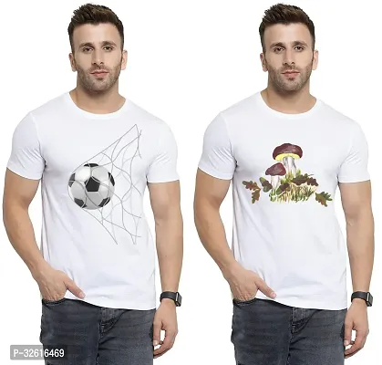 Reliable White Polycotton Printed Round Neck Tshirt For Men Pack Of 2-thumb0