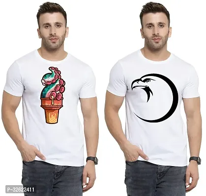 Stylish White Polycotton Printed T-Shirt For Men Pack Of 2-thumb0