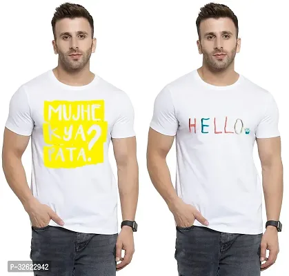 Stylish White Polycotton Printed T-Shirt For Men Pack Of 2-thumb0