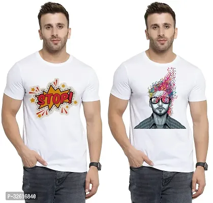 Stylish Polycotton White Printed Tees For Men Pack of 2