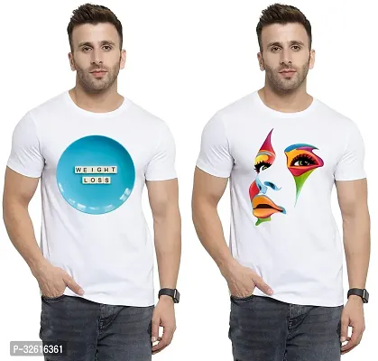 Reliable White Polycotton Printed Round Neck Tshirt For Men Pack Of 2-thumb0