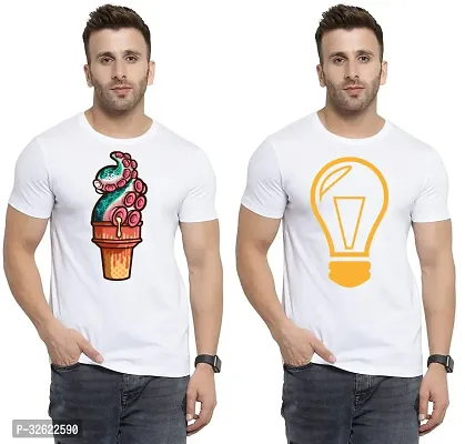 Stylish White Polycotton Printed T-Shirt For Men Pack Of 2-thumb0