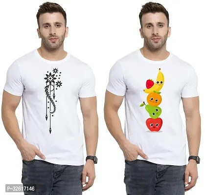 Stylish Polycotton White Printed Tees For Men Pack of 2-thumb0