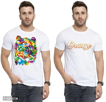 Reliable White Polycotton Printed Round Neck Tshirt For Men Pack Of 2-thumb0