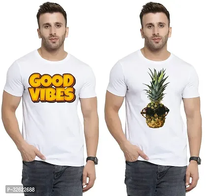 Stylish White Polycotton Printed T-Shirt For Men Pack Of 2