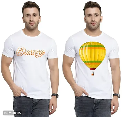 Elite White Polycotton Printed Round Neck Tees For Men- Pack Of 2-thumb0