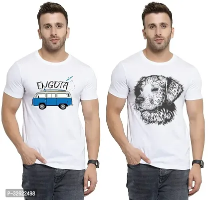 Stylish White Polycotton Printed T-Shirt For Men Pack Of 2