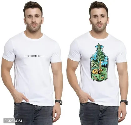 Reliable White Polycotton Printed T-Shirts For Men Pack Of 2