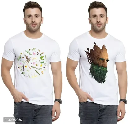 Stylish White Polycotton Printed T-Shirt For Men Pack Of 2-thumb0