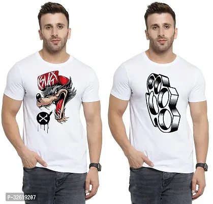 Reliable Polycotton Printed Round Neck Tees For Men Pack Of 2-thumb0