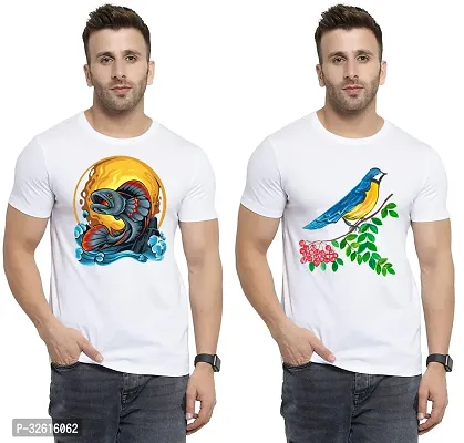 Stylish Polycotton White Printed Tees For Men Pack of 2-thumb0