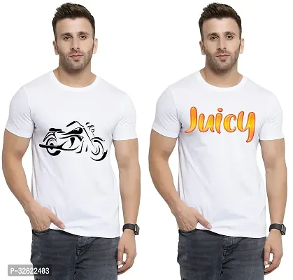 Stylish White Polycotton Printed T-Shirt For Men Pack Of 2-thumb0