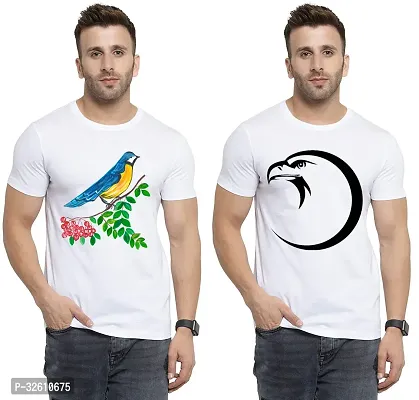 Reliable White Polycotton Printed Round Neck Tshirt For Men Pack Of 2-thumb0