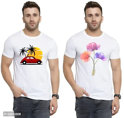 Stylish Polycotton White Printed Tees For Men Pack of 2-thumb0