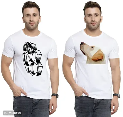 Reliable White Polycotton Printed Round Neck Tshirt For Men Pack Of 2-thumb0