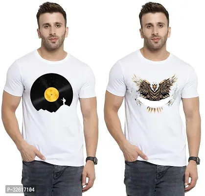 Reliable White Polycotton Printed Round Neck Tshirt For Men Pack Of 2